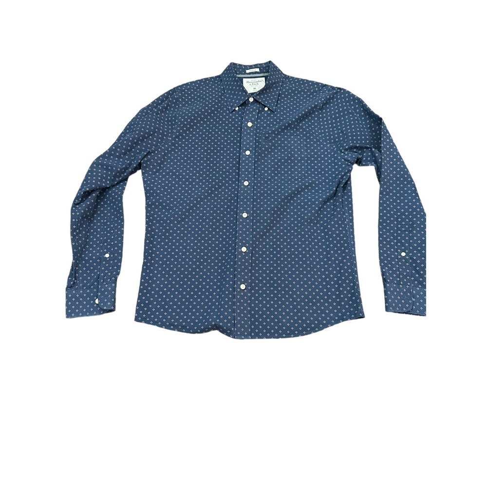Abercrombie & Fitch Blue White Polka Dot Long Sleeve Button Down Shirt Size XL
